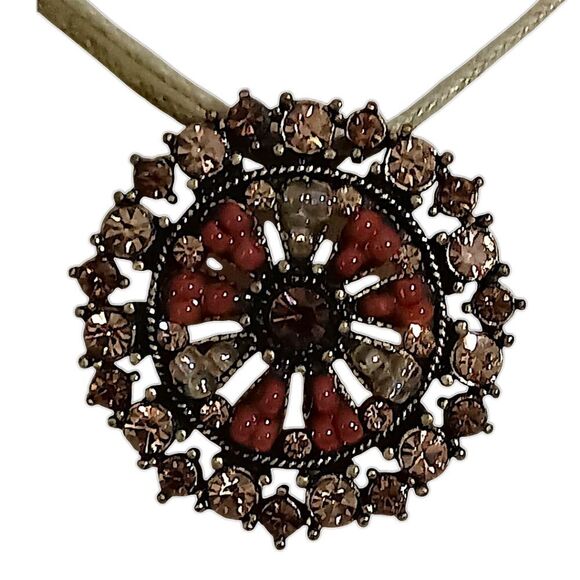 Y2K Rhinestone Disc Necklace Bohemian Cord Whimsigoth Fairy Coquette Lia Sophia - Picture 16 of 16